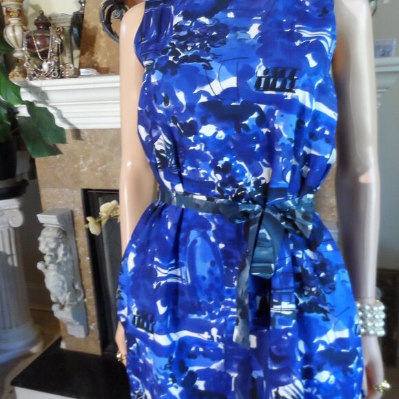 Marni Blue Abstract Print Sleeveless Cotton Dress Size IT 38- US 2 - Picture 8 of 16
